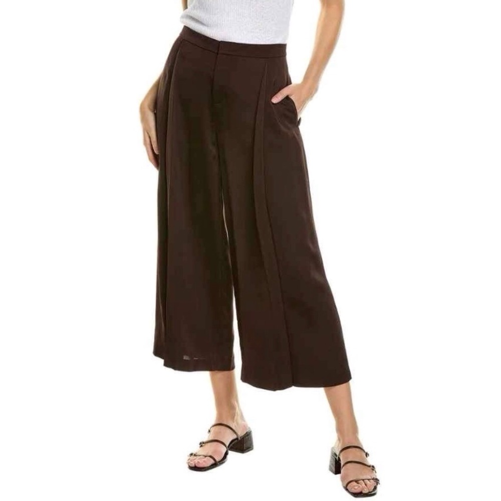 Vince Brown Satin Pants Pleated Wide Leg Cropped Size 22